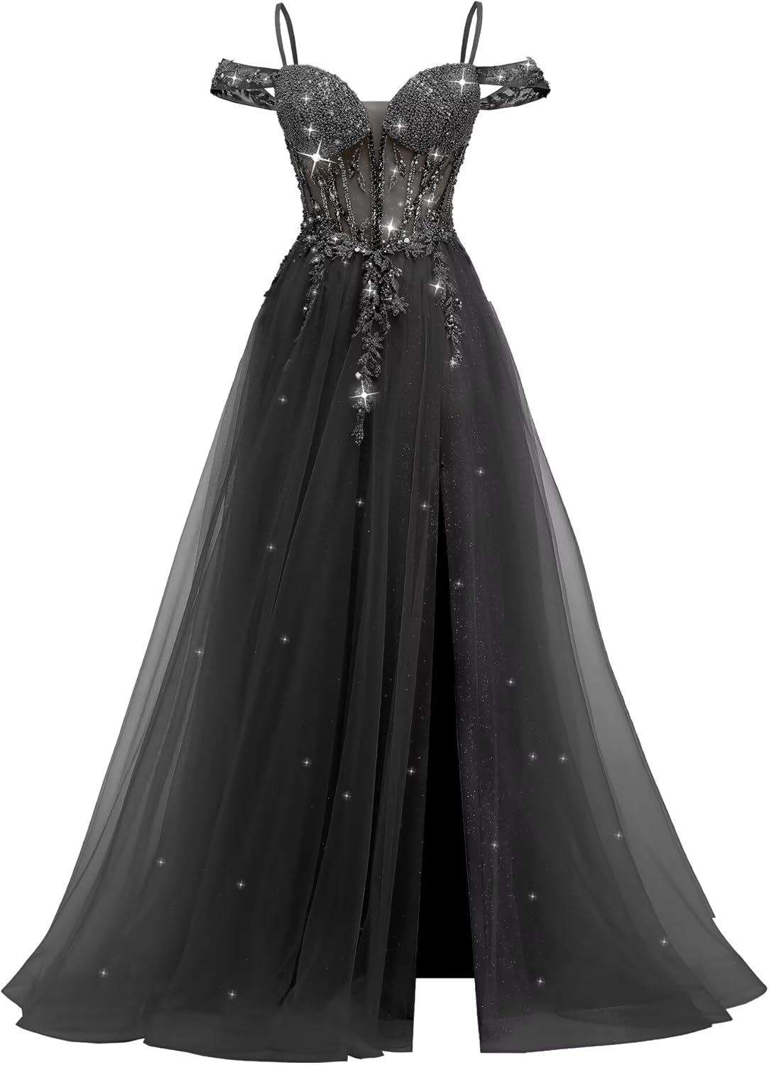 Tulle Prom Dresses for Teens 2026 Off Shoulder Ball Gown Lace Applique Beaded Formal Dresses