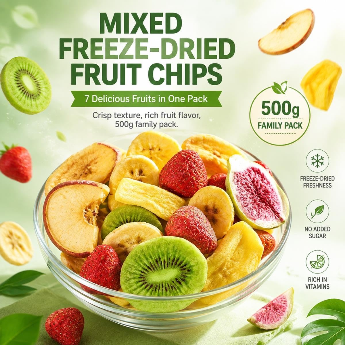 Gefriergetrocknete Früchte, Knuspriger Mix Aus 7 Sorten, Snack, 500g