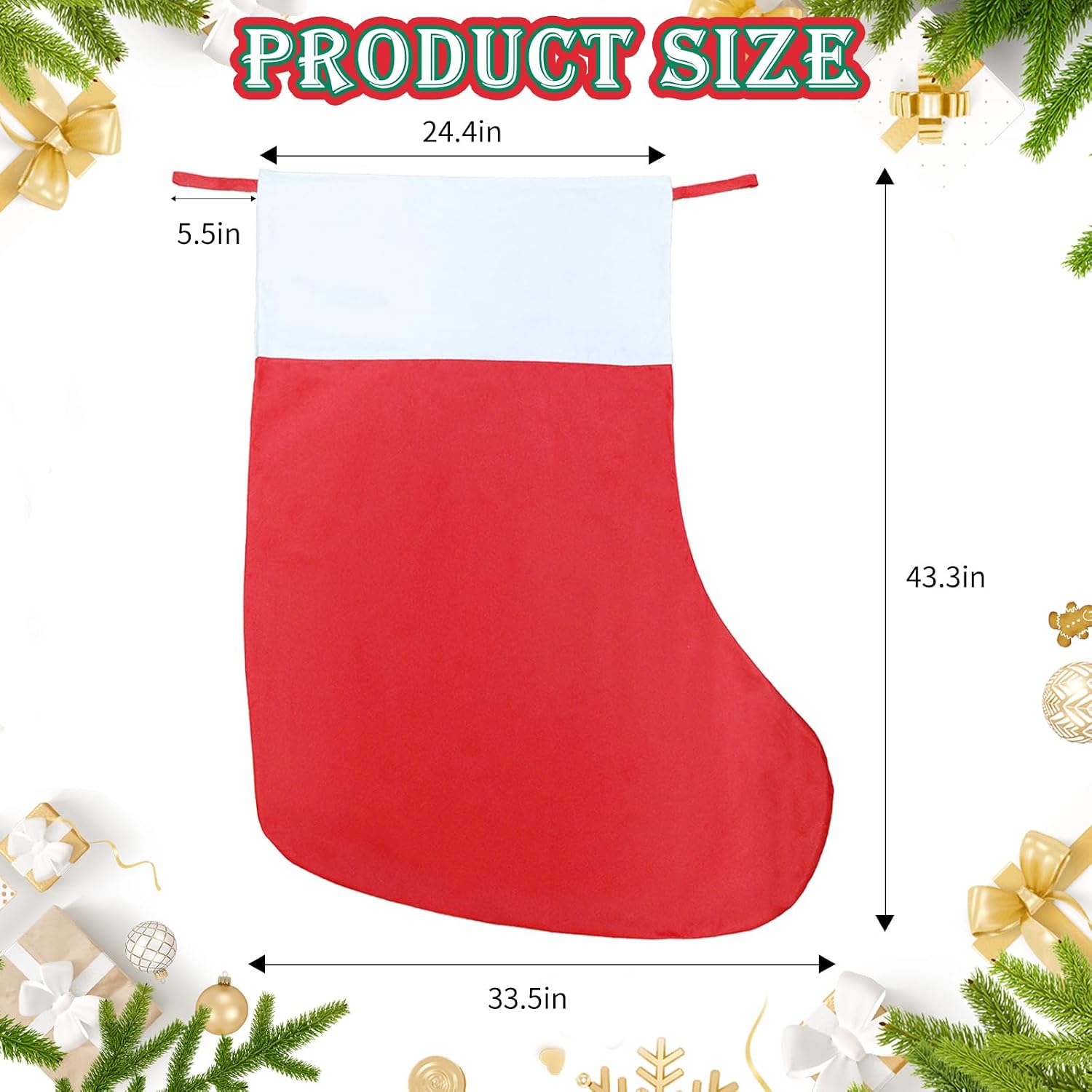 Jumbo Giant Felt Christmas Stocking, 43 Inch Oversized Hanging Xmas Giant Stockings for Fireplace Family Home Party Decorations