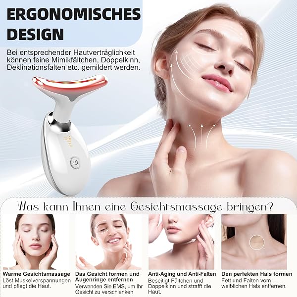 Face Massager Against Wrinkles, 7 Colours LED Light EMS Gua Sha Electric, 3 Mode Face Massager, Constant Heating to 45°C V Shape Face Device, Electric Face Massage, Facial Lift - 5