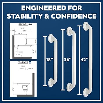 Grab Bar Bundle - ADA Compliance - 1.5 Diameter - 18, 36, 42 Lengths - Pack of 3 - White, Toilet Grab Bars for Commercial Restrooms and Grab Bars for Shower