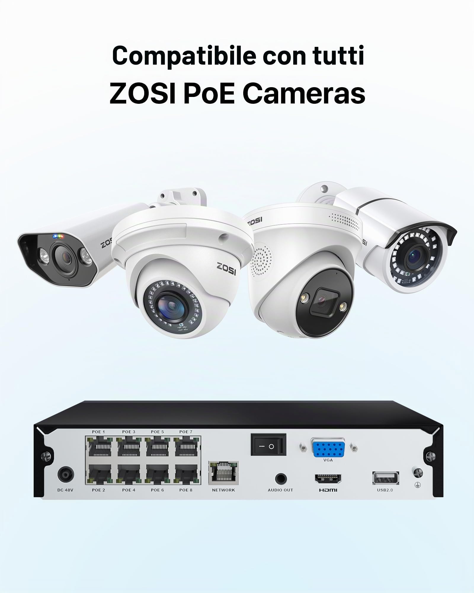 ZOSI 4K 8CH NVR PoE con 2TB HD, Videoregistratore di Sorveglianza, Funzion Solo con Le telecamere PoE da ZOSI