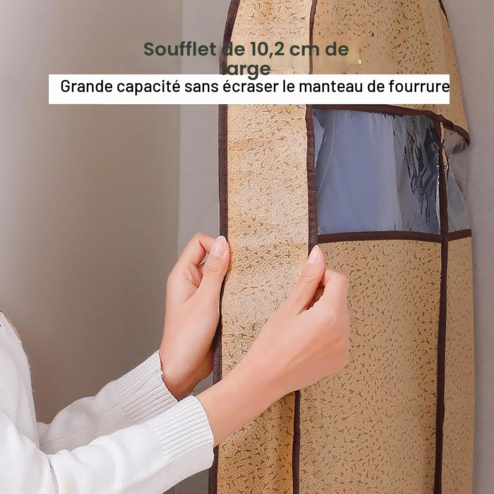 Lot de 3 Housses Respirantes pour Vêtements - Penderie & Voyage - Protections Anti-Poussière en Non-Tissé pour Manteaux/Robes/Fourrures (Système Suspension Intégré)(Size:128cm/50.4in,Color:Brown)