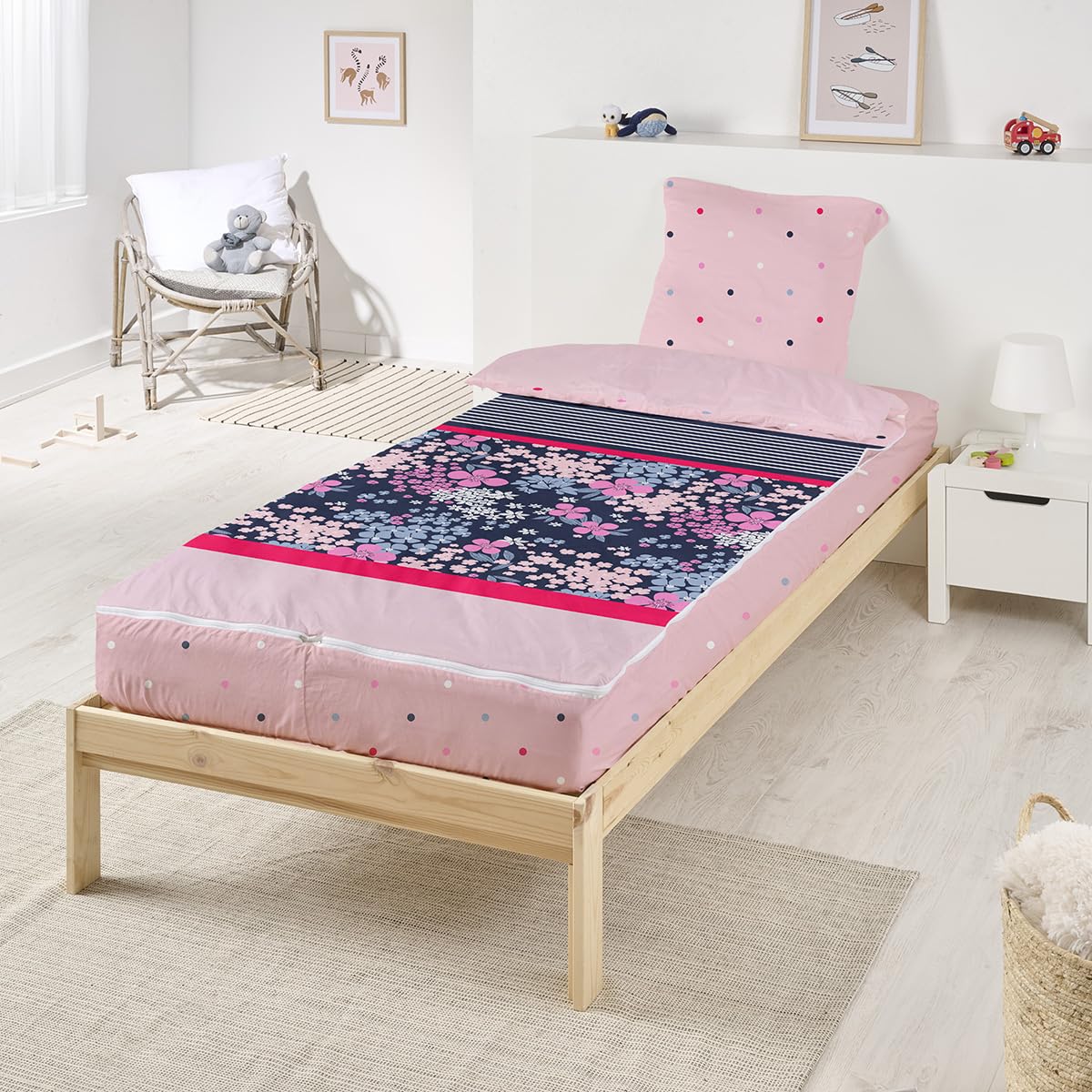 Bleu Câlin Caradou CARC90 Biancheria da Letto per Bambini, Cotone, Lucile Rosa, Singolo, 90x190 cm