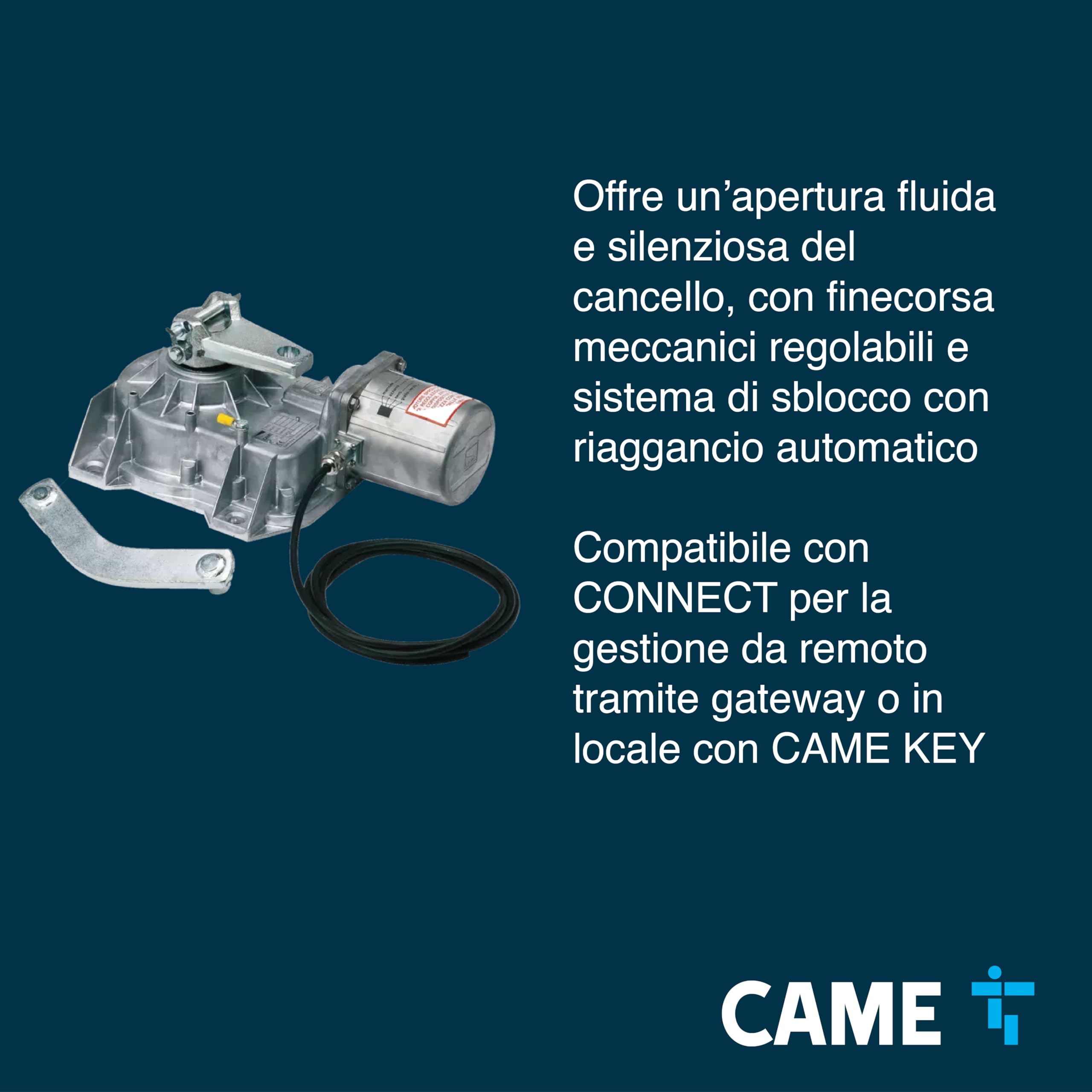 CAME Motoriduttore interrato FROG-A a 230V irreversibile con fermo anta in chiusura regolabile per automazione cancelli a battente fino a 3,5 m e 400 kg per un uso residenziale e commerciale