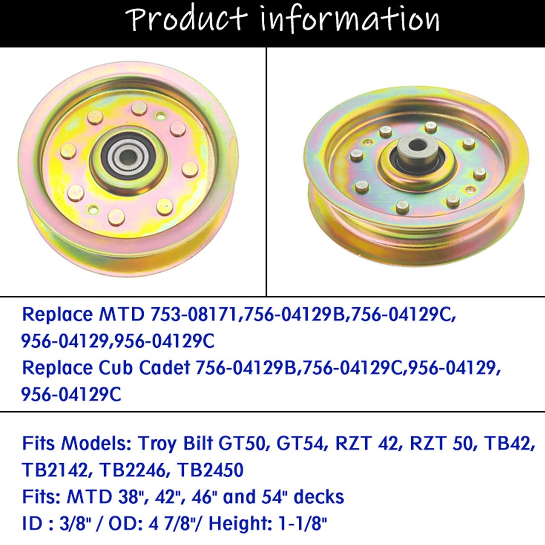 Puleggia tendicinghia Piatta per Tosaerba Compatibile con Cub Cadet 956-04129 956-04129C 756-04129B 756-04129C MTD 753-08171 756-04129B 756-04129C 956-04129 956-04129C