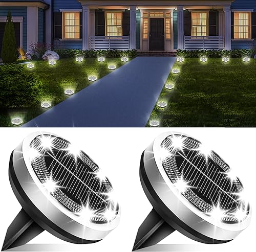 Miniatura 12 de Luces solares impermeables para exteriores, paquete de 12 8 LED, luz de suelo de acero inoxidable grueso, luces solares de jardín, iluminación de
