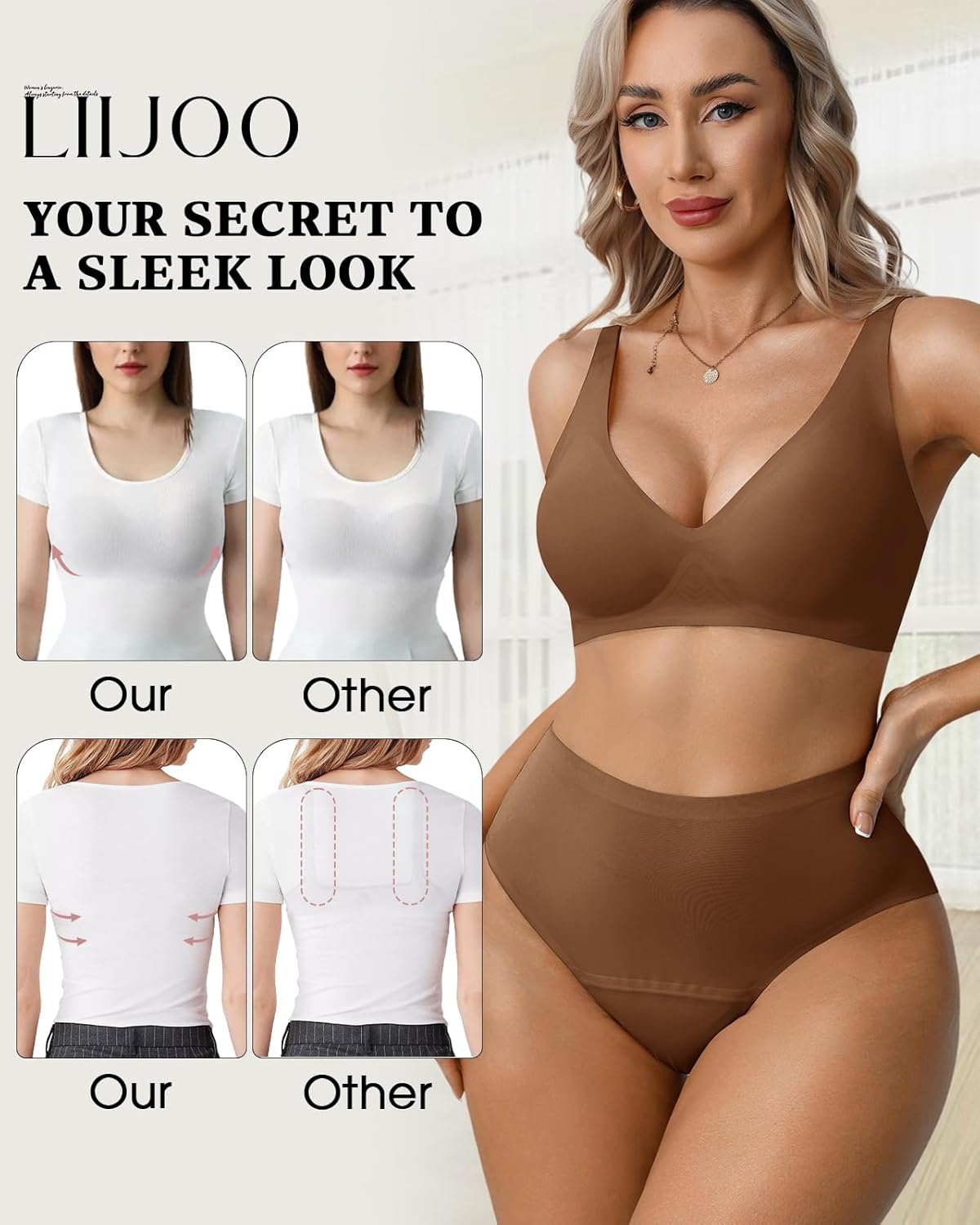 Wireless Bras for Women Full Coverage Plus Size Seamless Back Smoothing Everyday Comfort Bra Supportive Bralette - Image 5