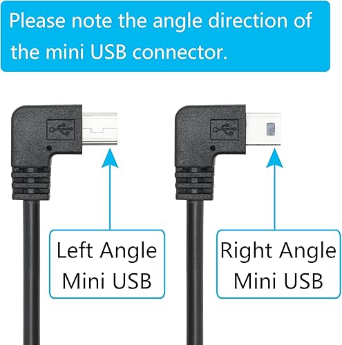 Miniatura 3 de Cable de alimentación de cámara de tablero de ángulo recto de 11.5 pies, cable de carga mini USB de 90 grados 24 AWG para Garmin Nuvi GPS, cámara