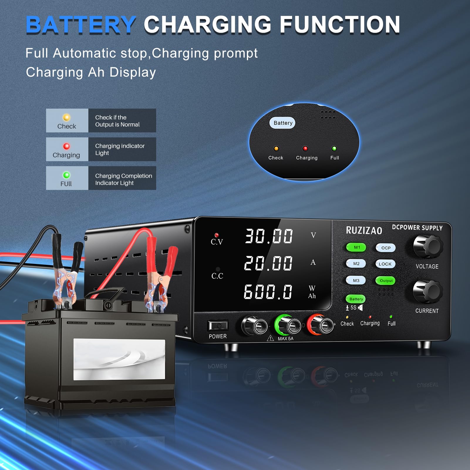 Alimentation de Laboratoire 30V 20A 600W Haute Puissance Alimentation Laboratoire Réglable avec Bouton Codeur 6V 12V 24V pour la Charge de La Batterie/Mémoire Stockage Fonction/OCP Fonction