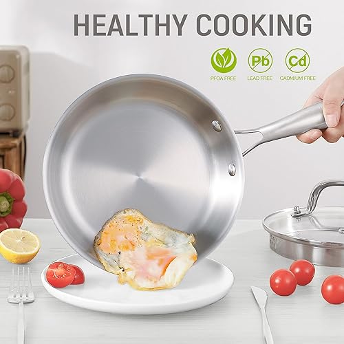 Miniatura 5 de Juego de ollas y sartenes juego de utensilios de cocina de acero inoxidable de cuerpo completo, cacerola de 1.5 cuartos con cesta de vapor y sartén