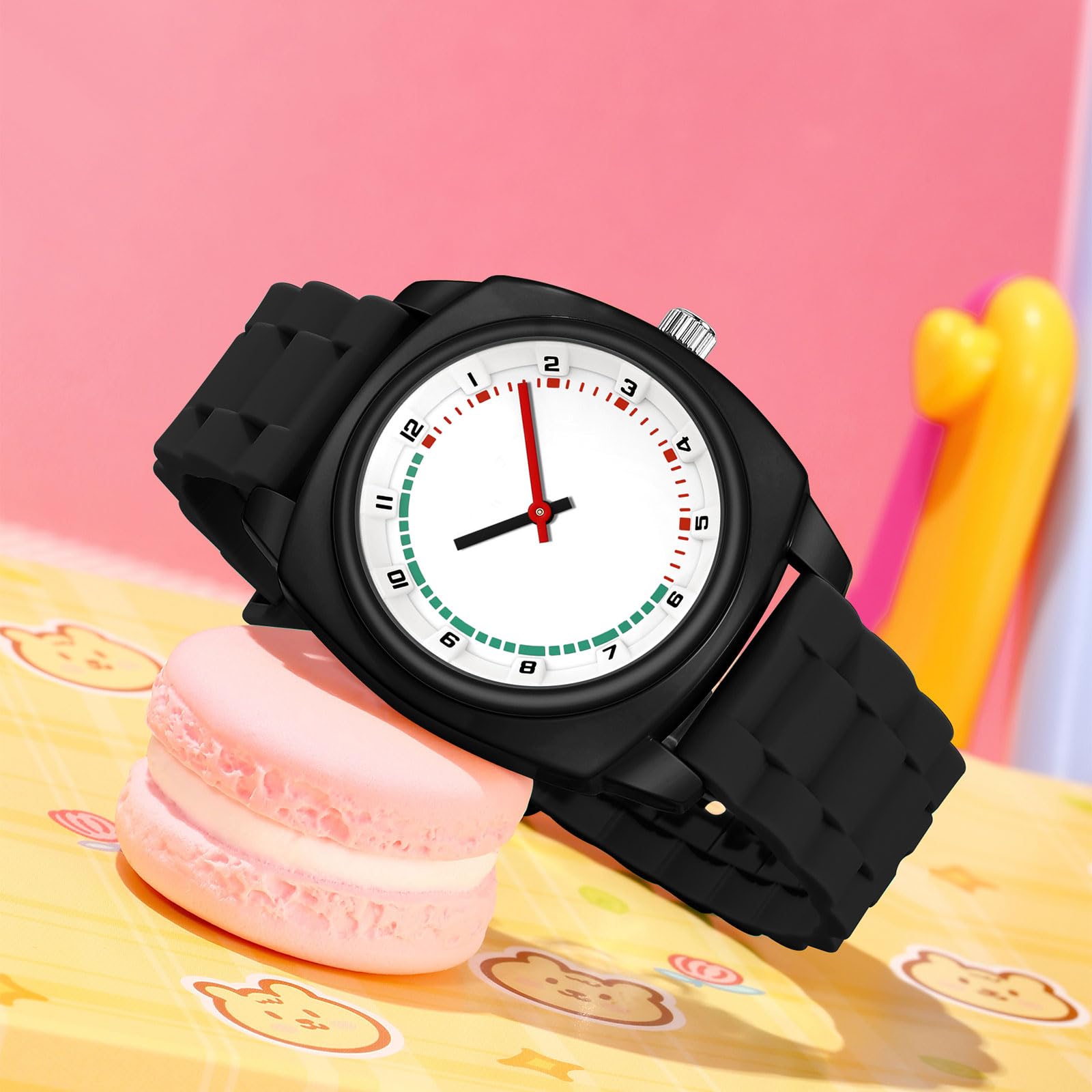 findtime Reloj de pulsera analógico para niños y niñas, unisex, moderno, resistente al agua, 3 ATM, con pulseras de silicona coloridas, color blanco
