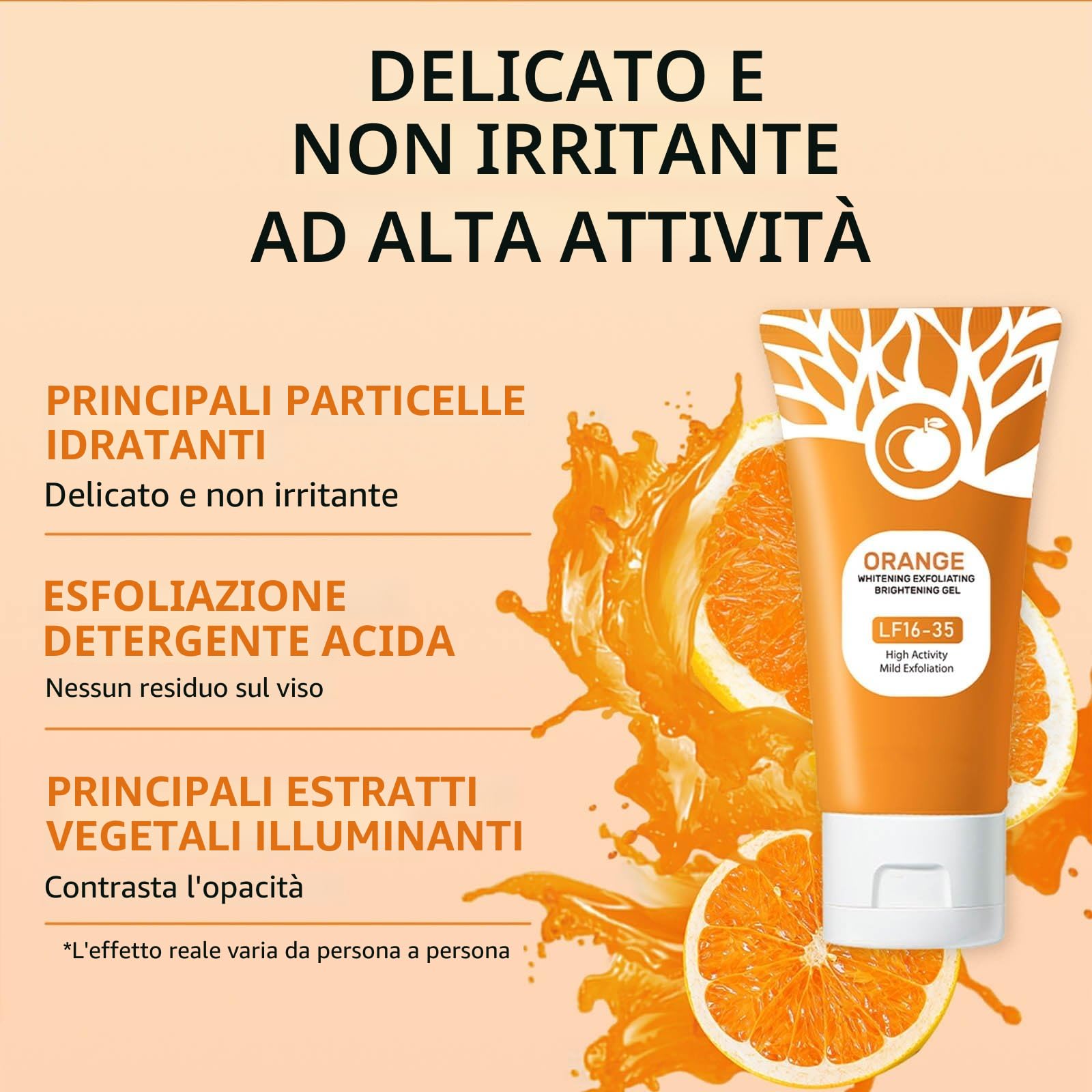 Gel esfoliante arancione, gel idratante per viso e corpo, esfoliante viso per pulizia profonda, esfoliante viso naturale all'arancia (2 pezzi)