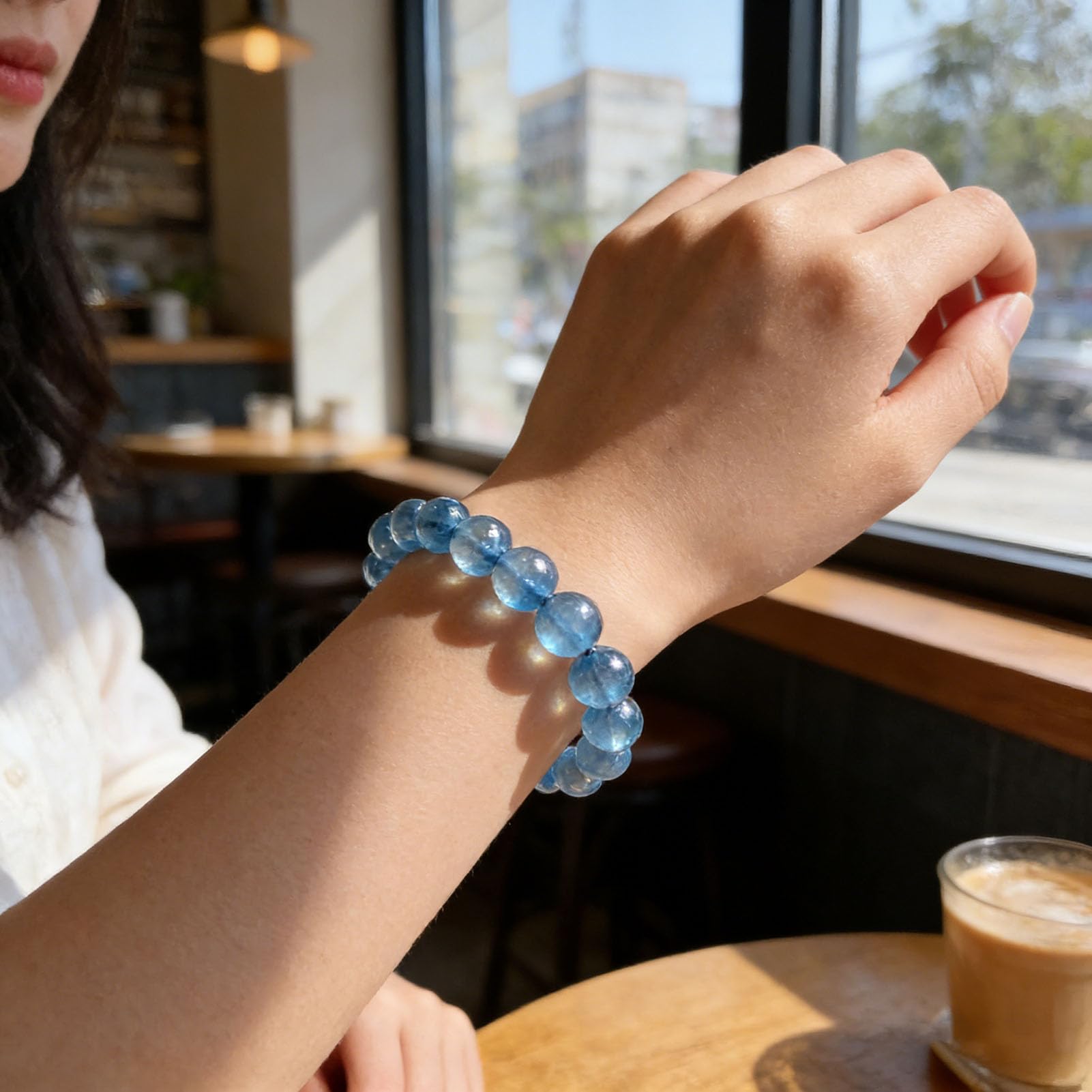 Verstellbare Perlen, handgefertigte Edelsteine, natürliche Edelsteine, Kristalle, Armbänder, Heilkristall-Armband, natürliches Aquamarinblau, echtes Edelstein-Stretch-Armband,3a,7.5MM