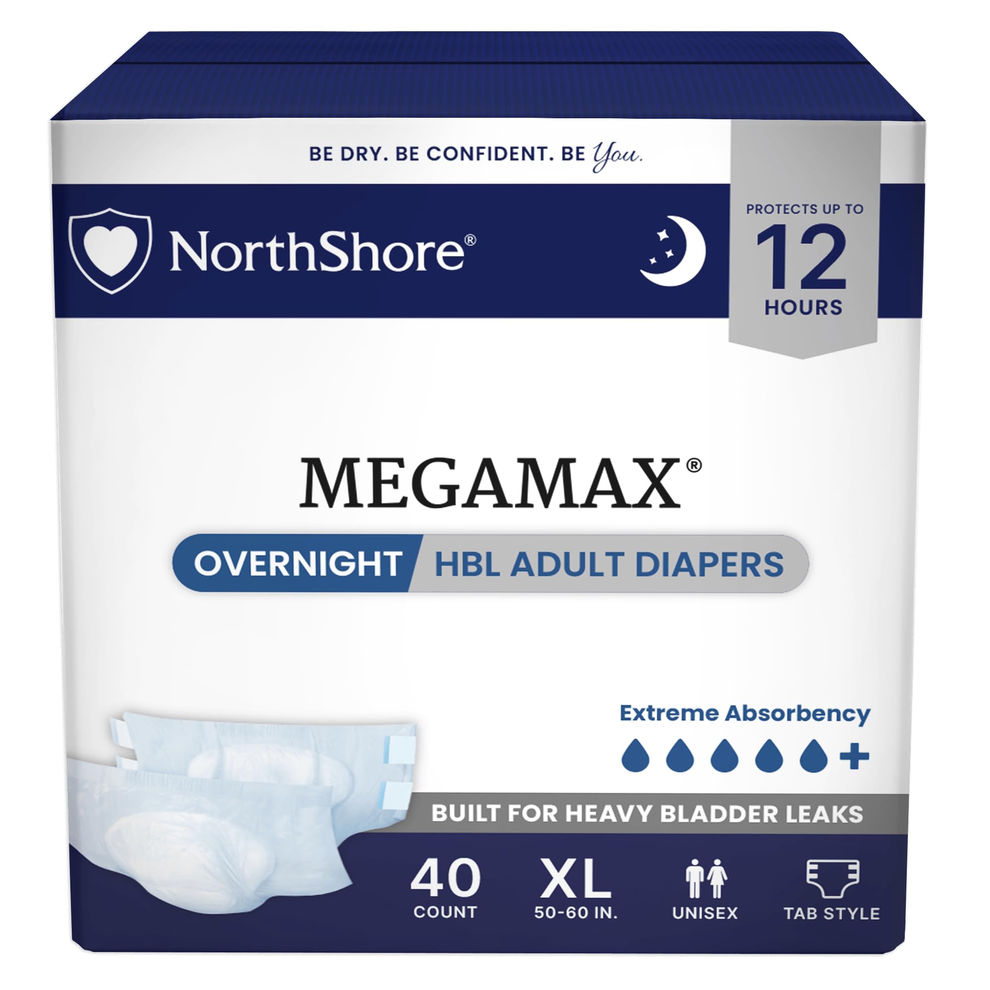 NorthShore MegaMax HBL Adult Diapers with Tabs, White, X-Large, 40 Count