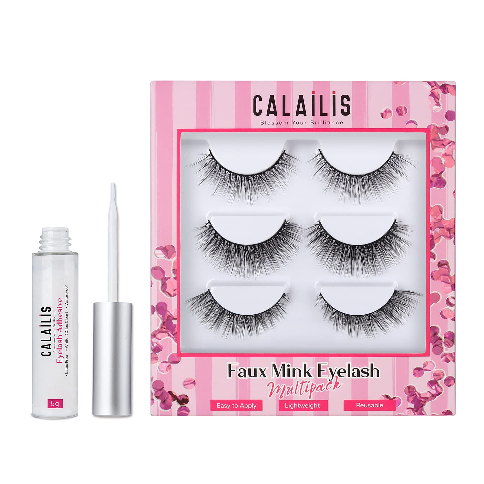 CALAILIS False Eyelash, Eye Makeup Lash 3D Faux Mink Fake Eyelash Long Natural Eyelashes 3 Pairs with 5g False Eyelash Glue (CS02)-picture-13