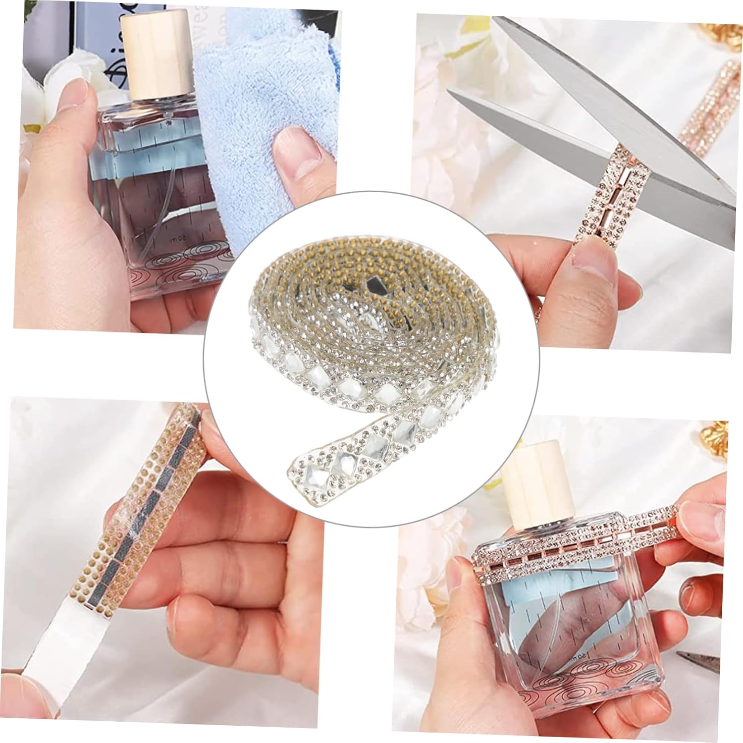 DOITOOL Delicate Rhinestone Ribbon Trim for DIY Crafts Wear-Resistant Costume Accessory Self-Adhesive Bling Rhinestone Tape for Clothing Shoes and Bags