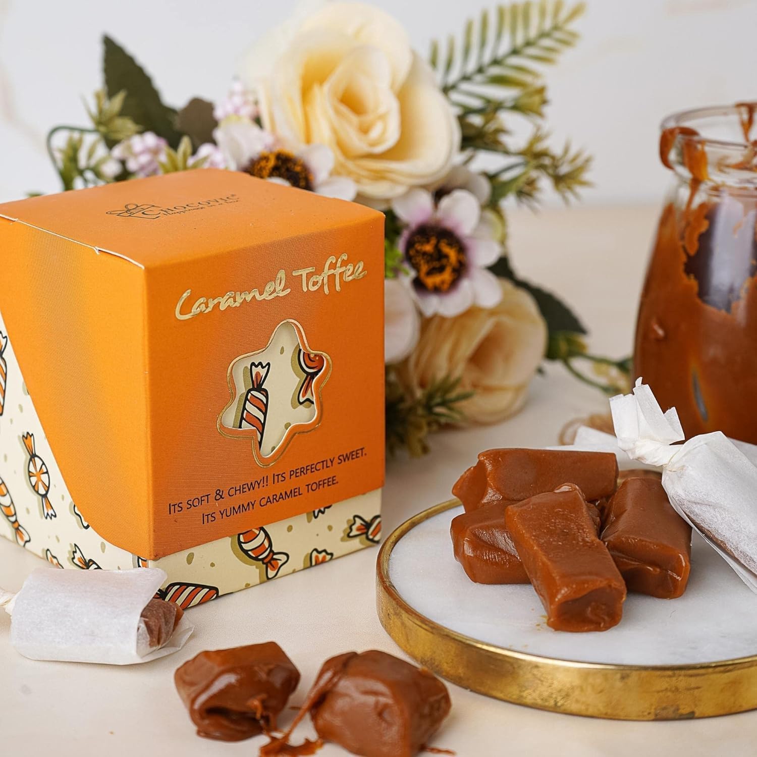 Chocovic Caramel Toffee – Pack of 2 (12 Pcs Each), Soft & Chewy Caramel Candy, Rich Buttery Flavor, Vegetarian Sweet Treat, No Artificial Flavours