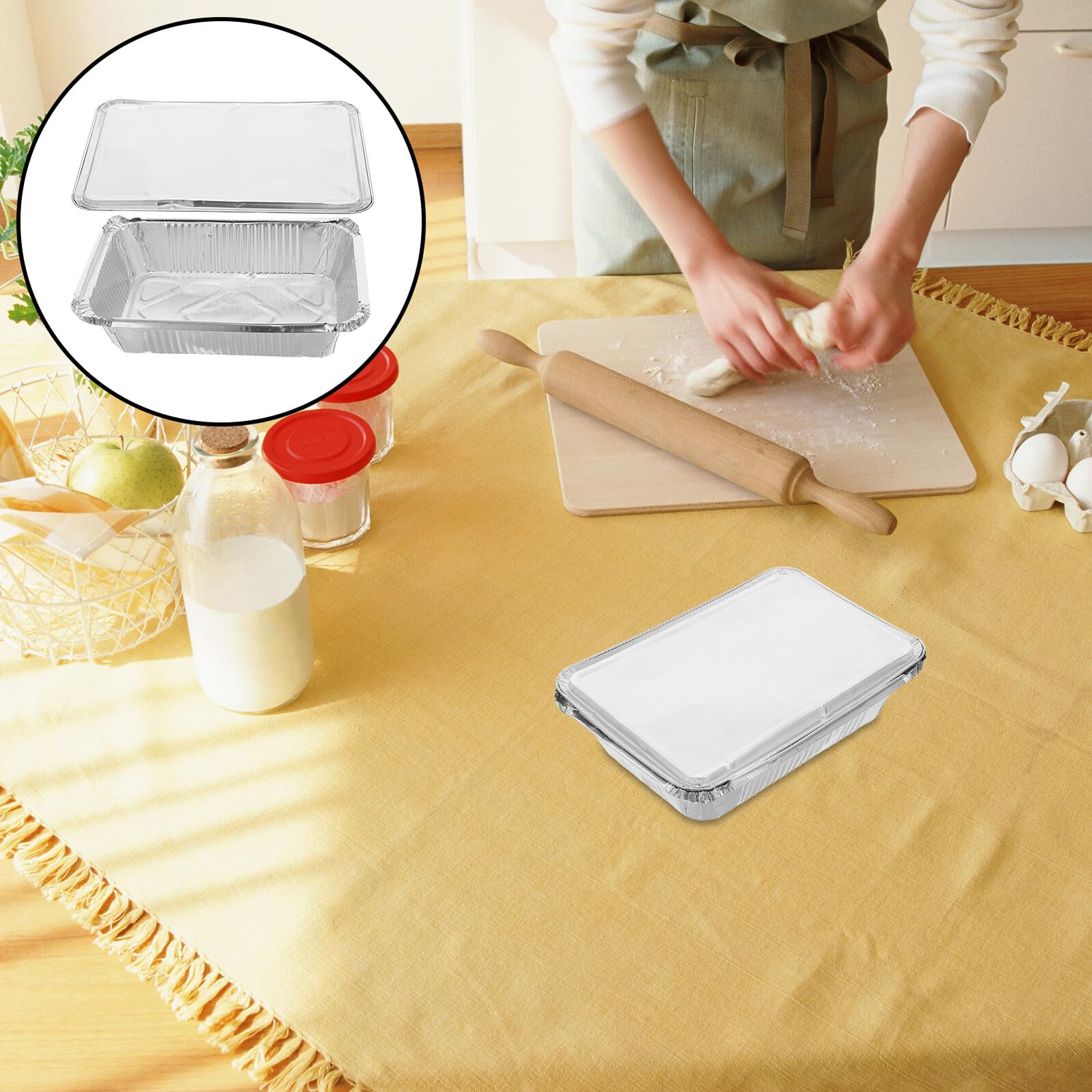 GARVALON Teglie in Alluminio con Coperchio 25 Pezzi 1000Ml da Asporto Resistenti per Catering e Barbecue Vassoi Rettangolari per Cottura e Conservazione