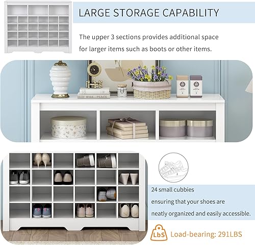 Miniatura 5 de Gabinete de zapatos de 24 compartimientos, armario de almacenamiento de zapatos, armario organizador de zapatos con base curva, aparador versátil