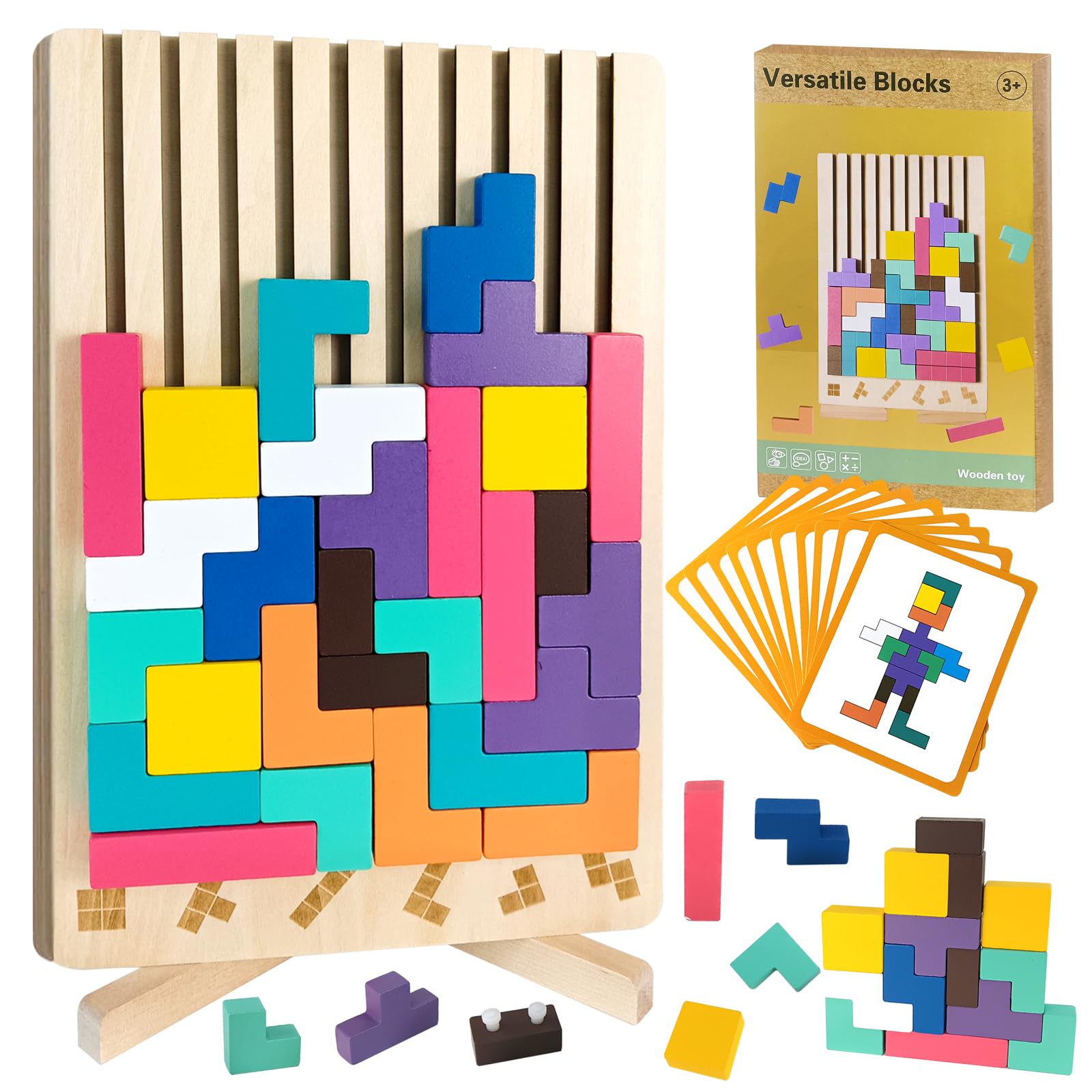 KutaKuta Wooden Stacking Puzzle Toy, 2026 Wooden Stacking Puzzle Toy with 20 level designs and 42 Blocks