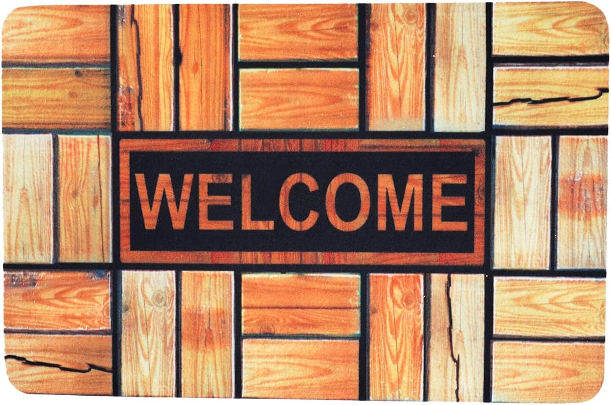 Wood Design Welcome Printed Doormat - Anti Slip Indoor/Outdoor Mat | Durable Eco-Friendly Mat Natural Coconut Fibre | Easy to Clean - Dirt Resistant, Rectangular - (38X58 CM) - Brown