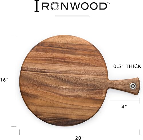 Miniatura 6 de Ironwood Gourmet Tabla de remo de madera de acacia, tabla de servir redonda XL con mango