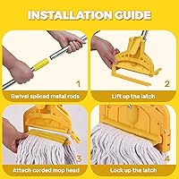 Vista 5 de Trapeador comercial de algodón de 61 pulgadas para limpieza de suelos con mango largo industrial resistente para garaje, almacén, oficina, hogar, 1