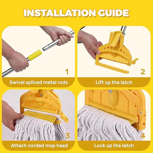 Miniatura 5 de Trapeador comercial de algodón de 61 pulgadas para limpieza de suelos con mango largo industrial resistente para garaje, almacén, oficina, hogar, 1