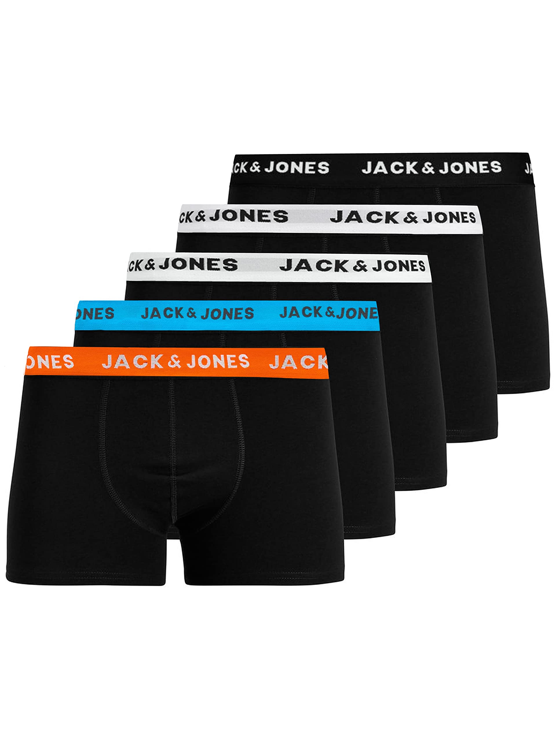 JACK & JONES Herren JACHUEYS Trunks 5 Pack, Black/Wb White - 2 Orange - Bl, XXL