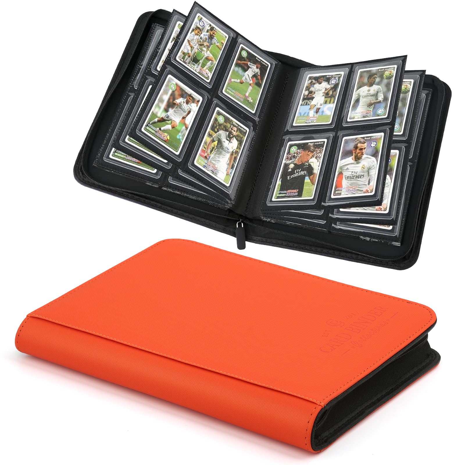CARDBINDER Toploader Binder, 4 Pocket Trading Card Binder Holds 128 Top Loaders, Premium Zipper Card Storage Case with Double-Sided Pockets for 3x4'' Toploaders, TCG, MTG, Sports Cards.(Hermes Orange) — image 1