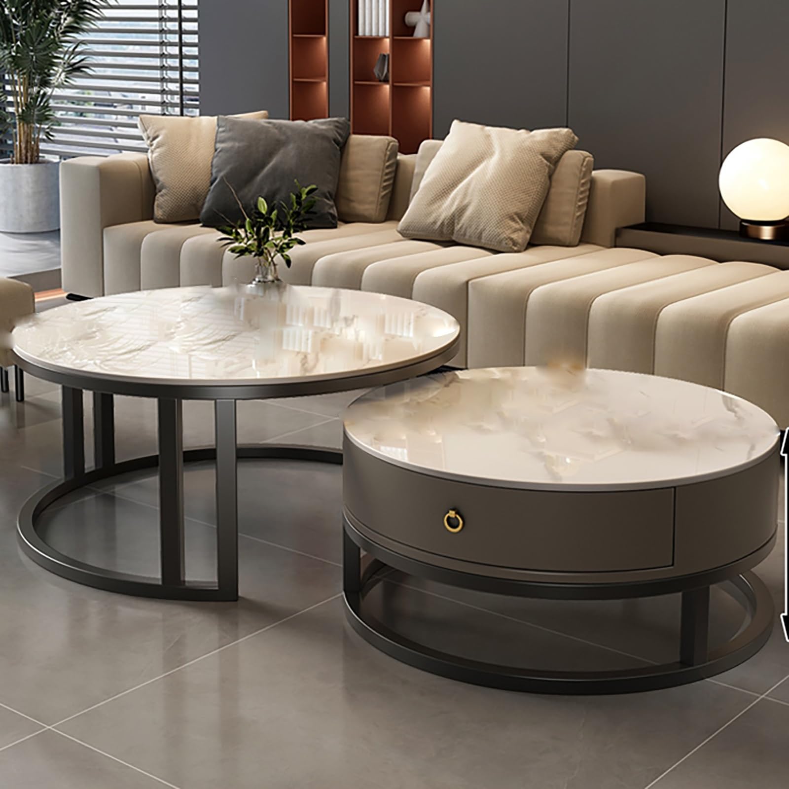 Satztisch-Couchtisch, 2er-Set, moderner Couchtisch aus der Mitte des Jahrhunderts, Retro-Mitteltisch, Beistelltisch im industriellen Stil, mit Ablage und verstecktem Fach, für Zuhause und Bü