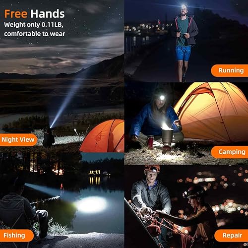 Miniatura 2 de SuperFire Linterna frontal recargable (paquete de 2), linterna LED ultraligera, 5 modos, incluye luz roja, impermeable, para campamento, senderismo,