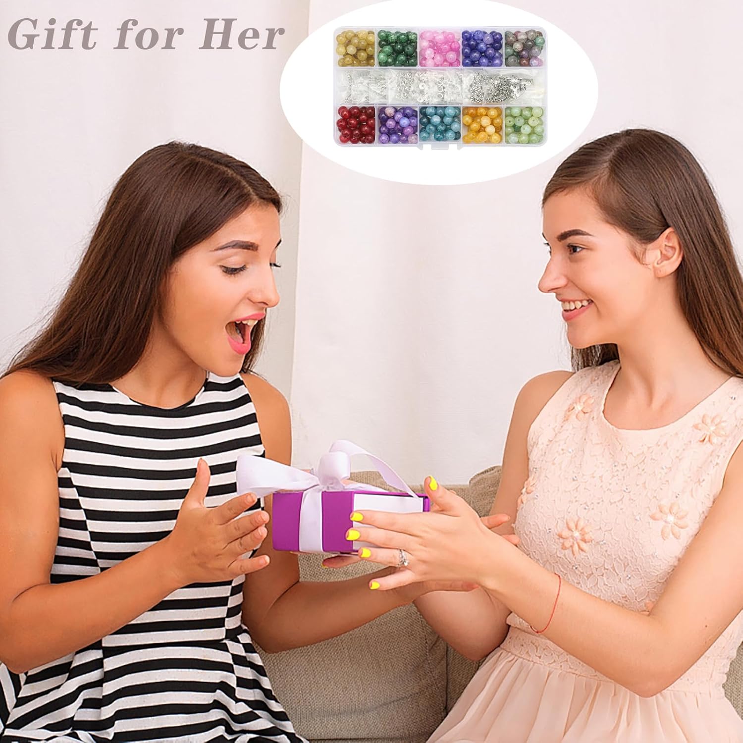 585pcs Glass Beads for Jewelry Making Kit, 8mm Imitating Natural Jade Round Beads with Spacer Beads & Accessories for DIY Bracelets Necklaces Earrings Craft Supplies - Image 7