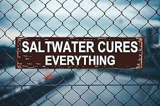 Saltwater Cures Everything Metal Sign - Rustic Coastal Wall Decor - 16x4 Inch Vintage Beach House Art for Porch, Bathroom or Cottage