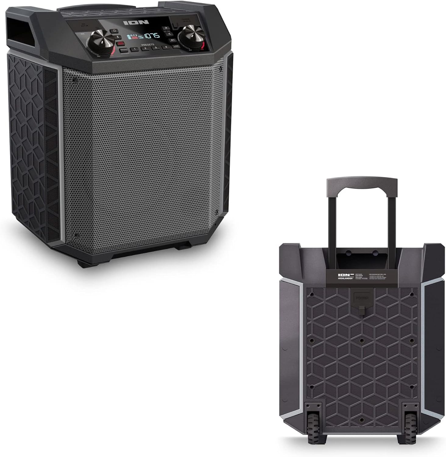 Side view of the ION Audio Highlander speaker with its retractable handle extended