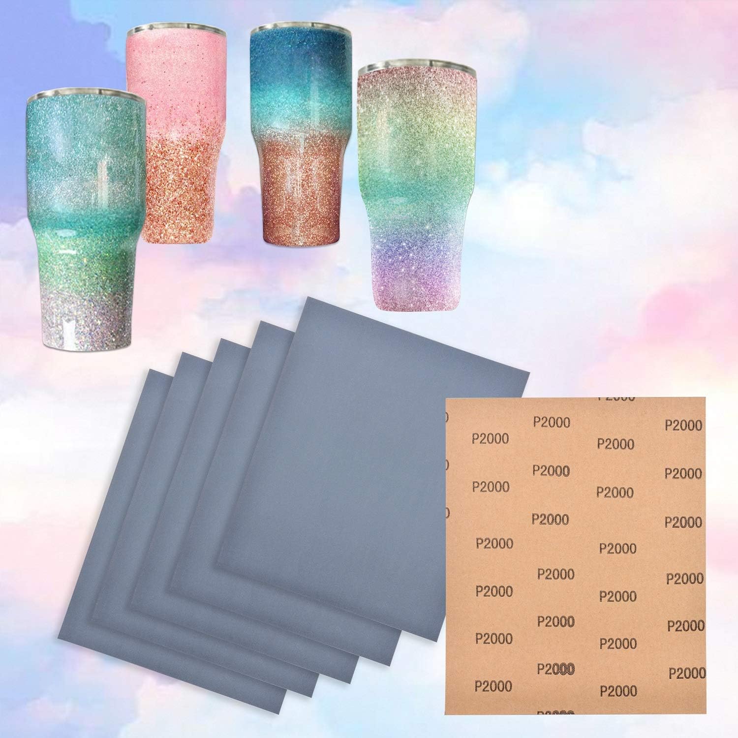 YAROMO 12 Pieces Epoxy Sanding Papers, Waterproof Epoxy Polishing Papers Superfine Epoxy Refinishing Papers for Making Glitter Tumbler Cups, Crafts Tumbler