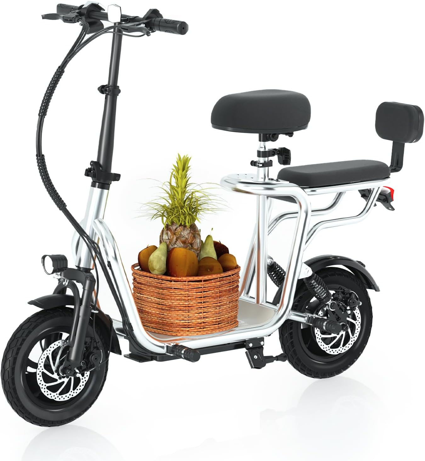 Electric Scooter with Seats for Adults Power by 500W Motor, E Bike with 12 Pneumatic Tire and 20 Miles Range17.5Mph, Electric Bicycle for Women/Man Sliver