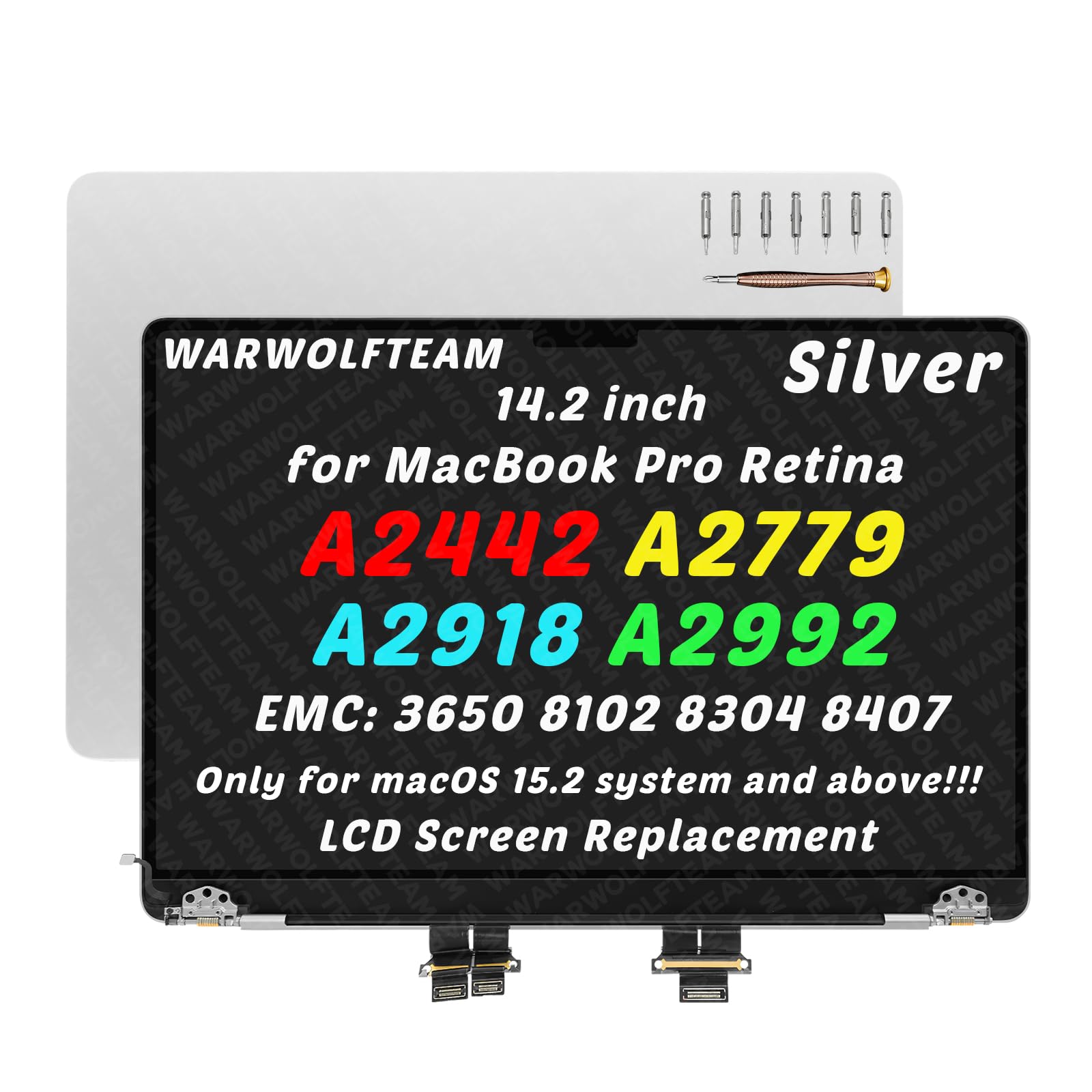 Photo 1 of WARWOLFTEAM for MacBook Pro A2442 A2779 A2918 A2992 LCD Screen, Silver