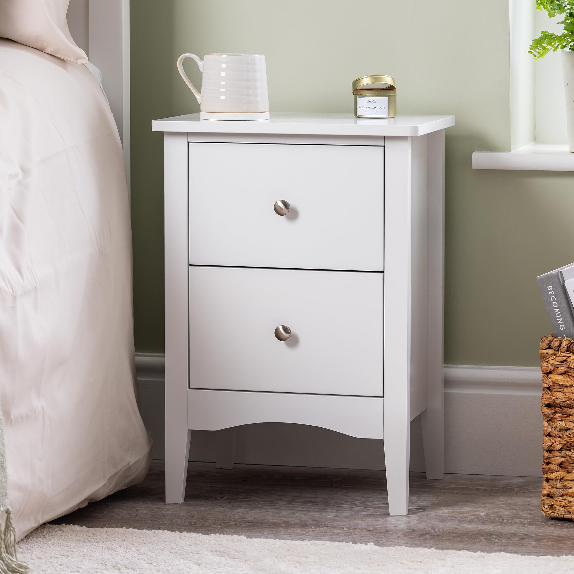 CHRISTOW 2 Drawer Bedside Table, Modern Bedroom Nightstand, Wooden MDF Side End Stand for Living Room Hallway Sofa, Brushed Chrome Handles, Smooth Glide Runners (H57cm x W40cm x D30cm)