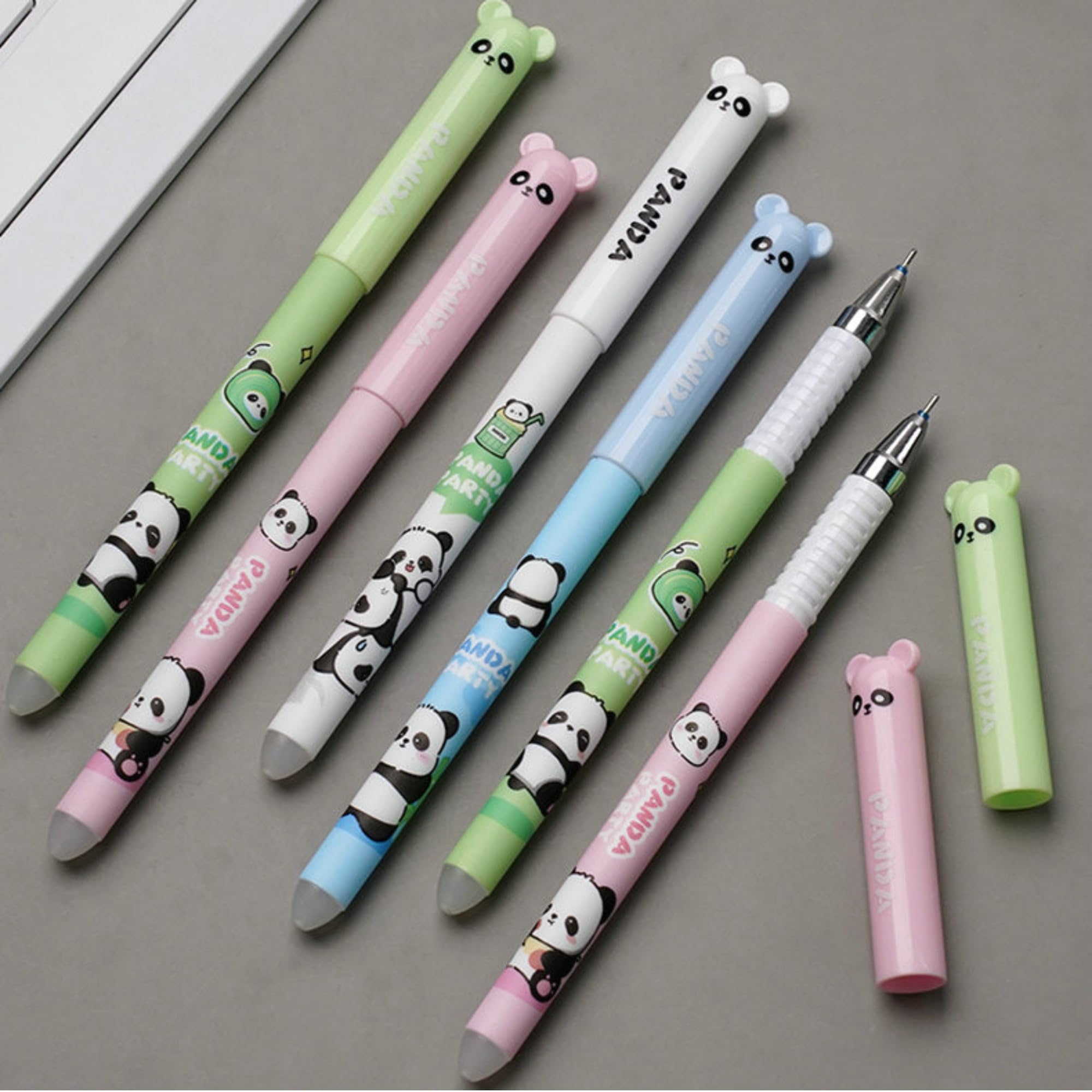 4 Stylos Gel Effaçables Panda - Encre Noire 0.5mm, Design Kawaii, Capuchon Panda, Pour école Et Bureau
