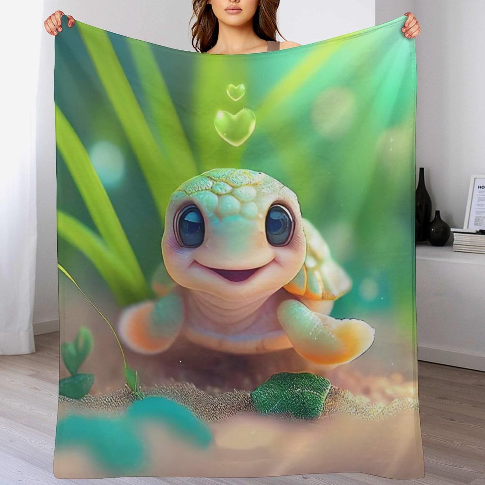 Couverture polaire tortue 100x130 cm en flannel douce pour lit et canapé