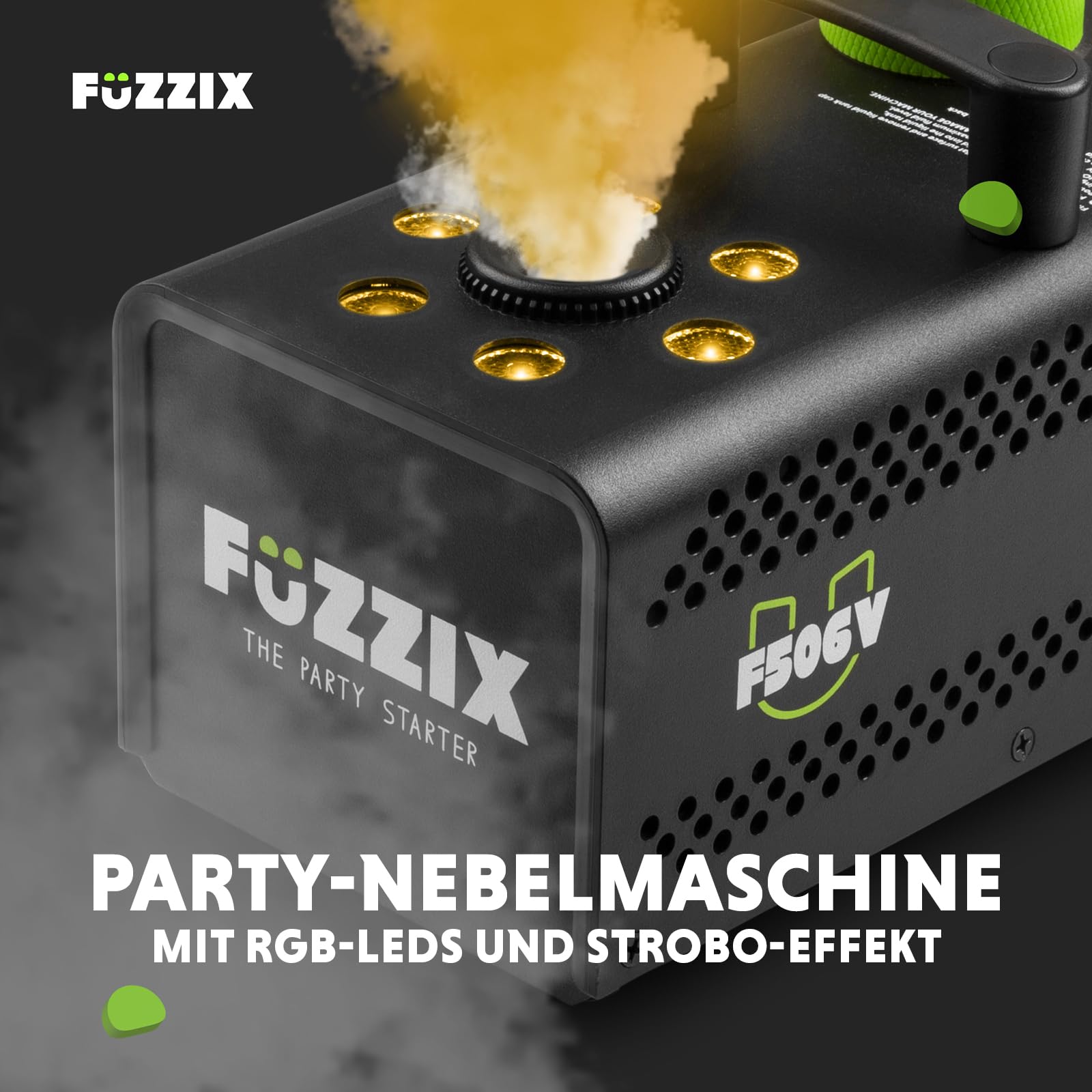Fuzzix F506V - Vertikale Nebelmaschine Mini mit Fernbedienung & LED Lichteffekt, Smoke Machine mit 500 Watt, Rauchmaschine Party für Hochzeiten, Nebelmaschine Halloween, Fog Machine in Schwarz