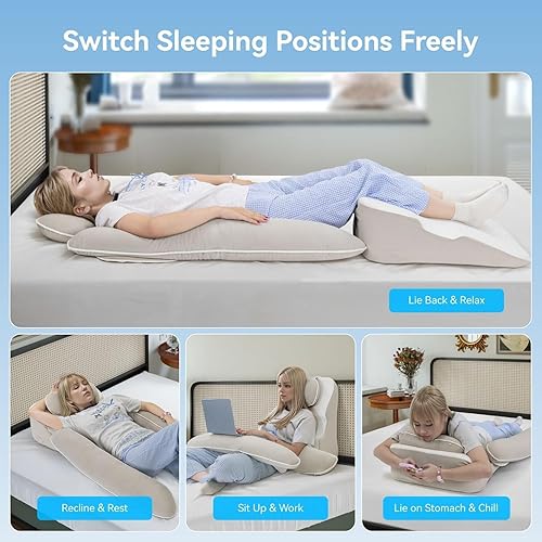 Miniatura 2 de Juego de almohadas de cuña de cama para dormir, almohada de apoyo ajustable para reflujo ácido, ronquidos, almohada ergonómica de hombro para dormir