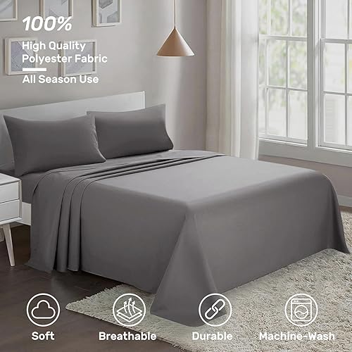 Miniatura 9 de ARTALL Juego de sábanas de microfibra suave de 4 piezas con bolsillo profundo, tamaño King, naranja