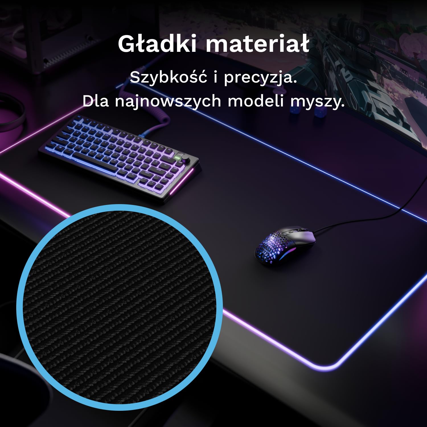 Glorious Gaming GMP 2 GLED Large Extended – podkładka pod mysz z dwustrefowym podświetleniem RGB, bezszwową krawędzią InfiniGlow, powierzchnią premium i gumowym spodem 915mm x 280mm x 3mm