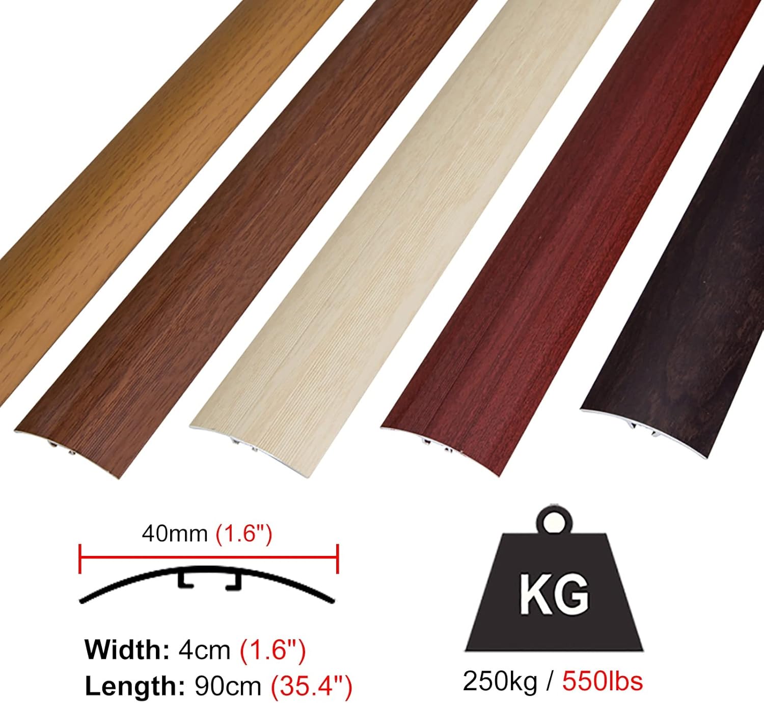 Floor Transition Strip Flooring Edge Trim, Wood Grain Aluminum Transition Strip for Uneven Floors,Arc Multi-Purpose Threshold Strip,Cuttable Waterproof Joint Cover Strip (Color : Style 6)