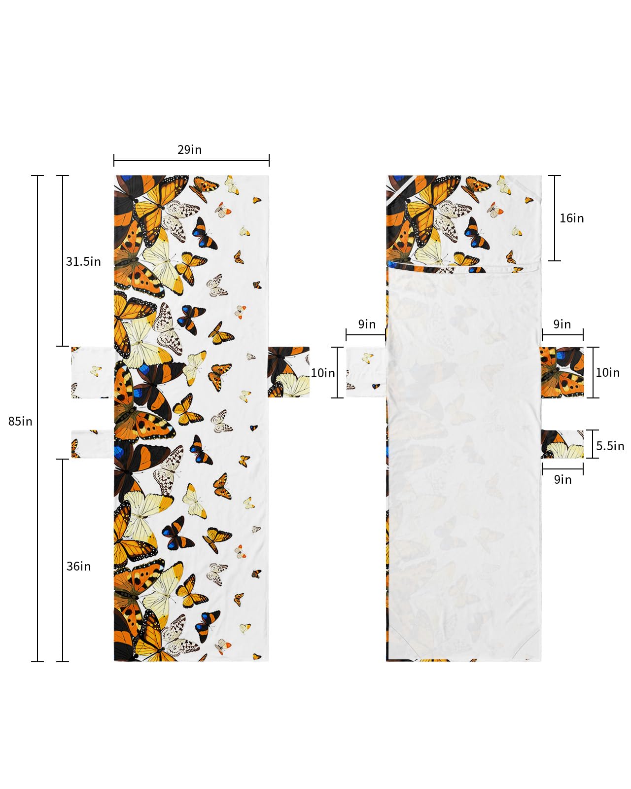 Orange Brown Butterfly Beach Lounge Chair Towel Cover, Soft Chaise Lounge Towel with Side Pockets Patio Pool Chairs Cover for Beach/Pool Sunbathing 29x85 Modern Abstract Art Aesthetics