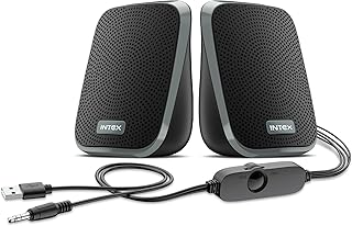 Intex IT-120 2.0 Channel Desktop Speaker with 10W Powerful Sound, USB Powered, 3.5mm Jack, in-Line Volume Control, Loud & ... Price In India