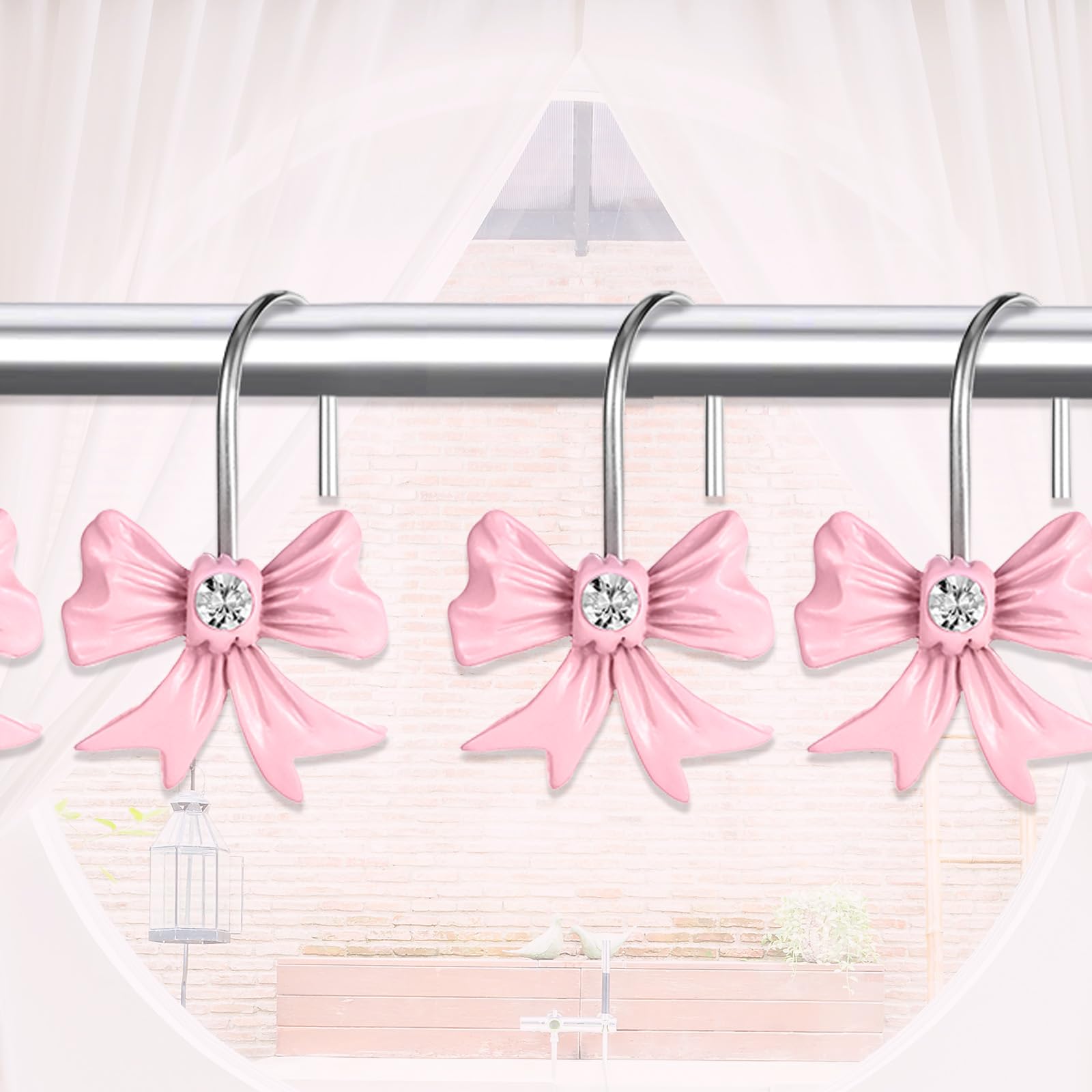 12PCS Pink Bow Shower Curtain Hooks - Decorative Resin Rings, Cute Bathroom Accessories, Easy To Install - View #10